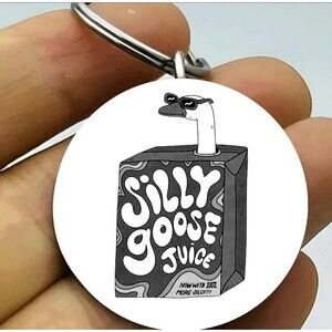 Silly Goose Juice Contain 100% Silly Funny Cute Stainless Keychain